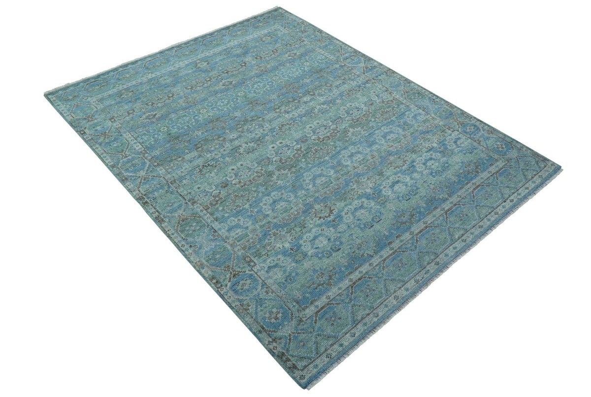 Custom Made Turkish Design Blue And Gray Hand Knotted Afghan Wool Area Rug.