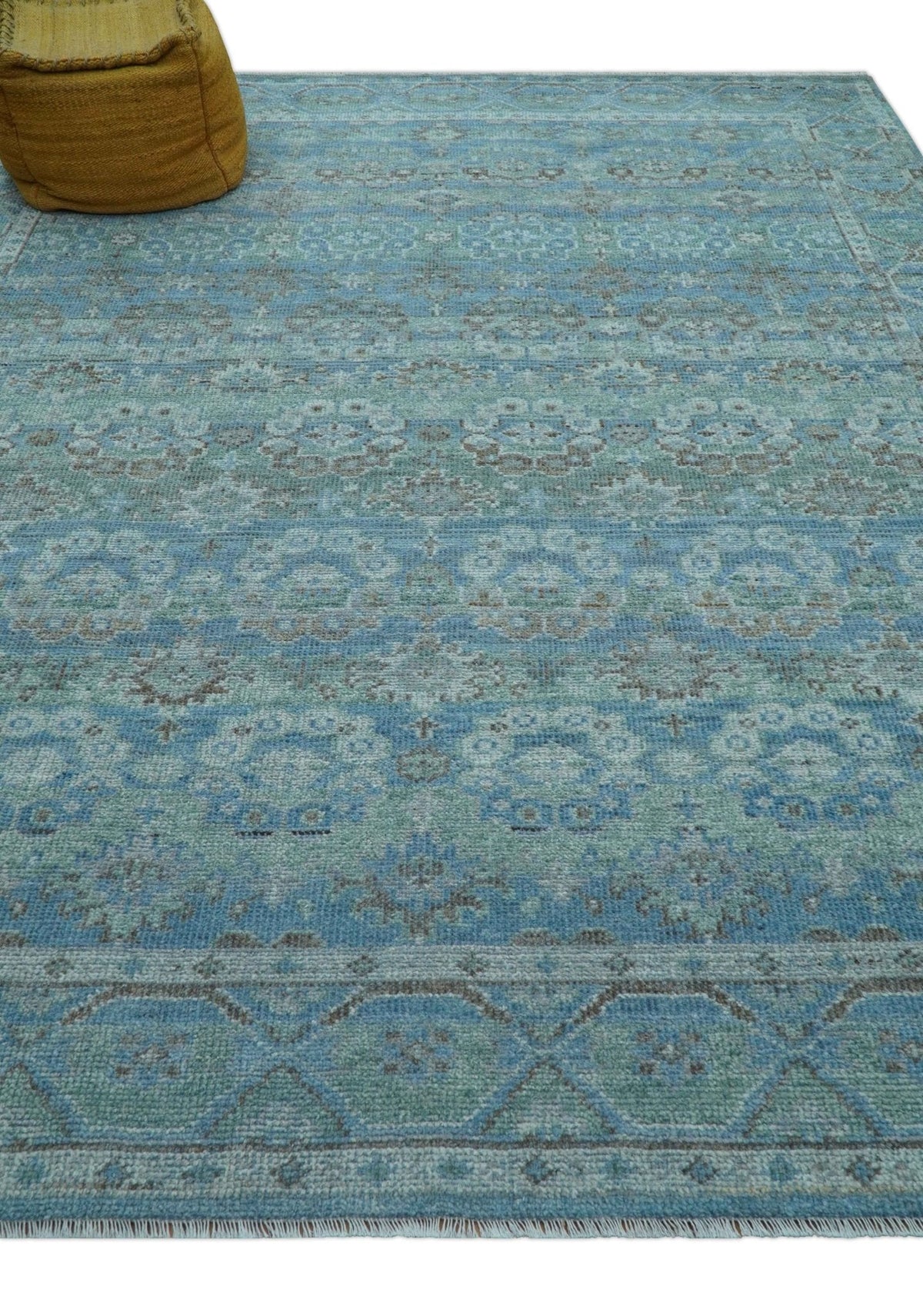 Custom Made Turkish Design Blue And Gray Hand Knotted Afghan Wool Area Rug.