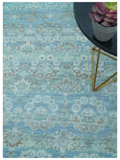 Custom Made Turkish Design Blue And Gray Hand Knotted Afghan Wool Area Rug.