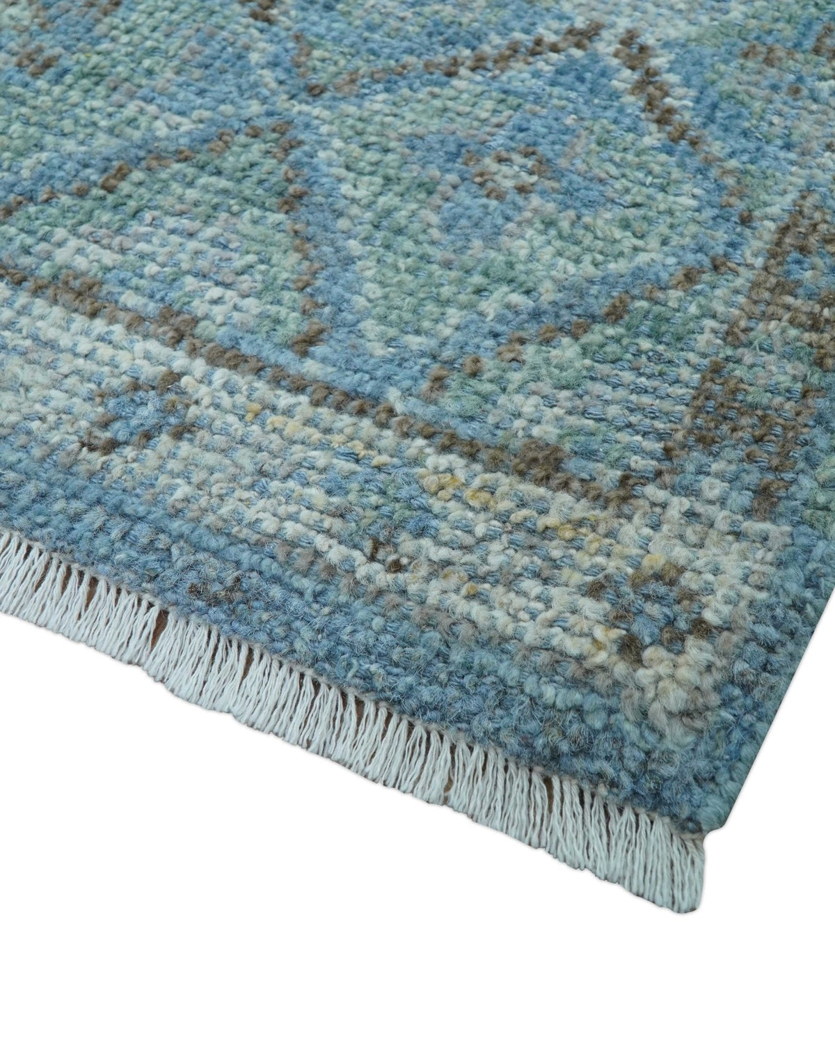 Custom Made Turkish Design Blue And Gray Hand Knotted Afghan Wool Area Rug.