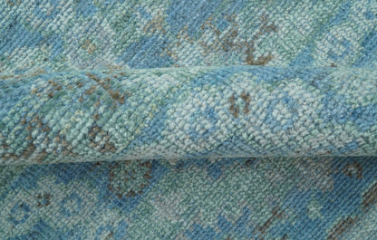 Custom Made Turkish Design Blue And Gray Hand Knotted Afghan Wool Area Rug.
