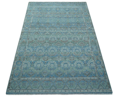 Custom Made Turkish Design Blue And Gray Hand Knotted Afghan Wool Area Rug.