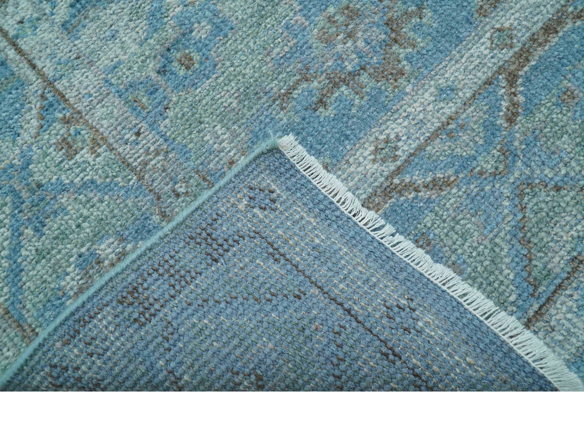 Custom Made Turkish Design Blue And Gray Hand Knotted Afghan Wool Area Rug.