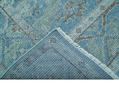 Custom Made Turkish Design Blue And Gray Hand Knotted Afghan Wool Area Rug.