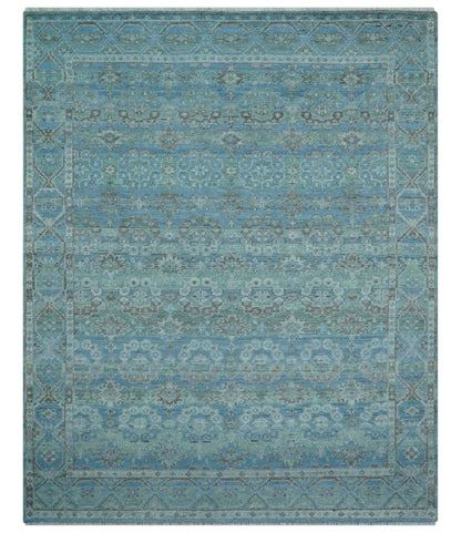 Custom Made Turkish Design Blue And Gray Hand Knotted Afghan Wool Area Rug.