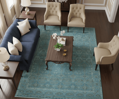 Custom Made Turkish Design Blue And Gray Hand Knotted Afghan Wool Area Rug.
