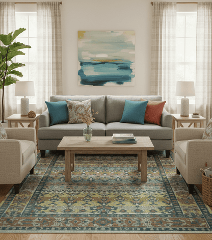 Custom Made Turkish Design Multi color Hand Knotted Wool Rug.