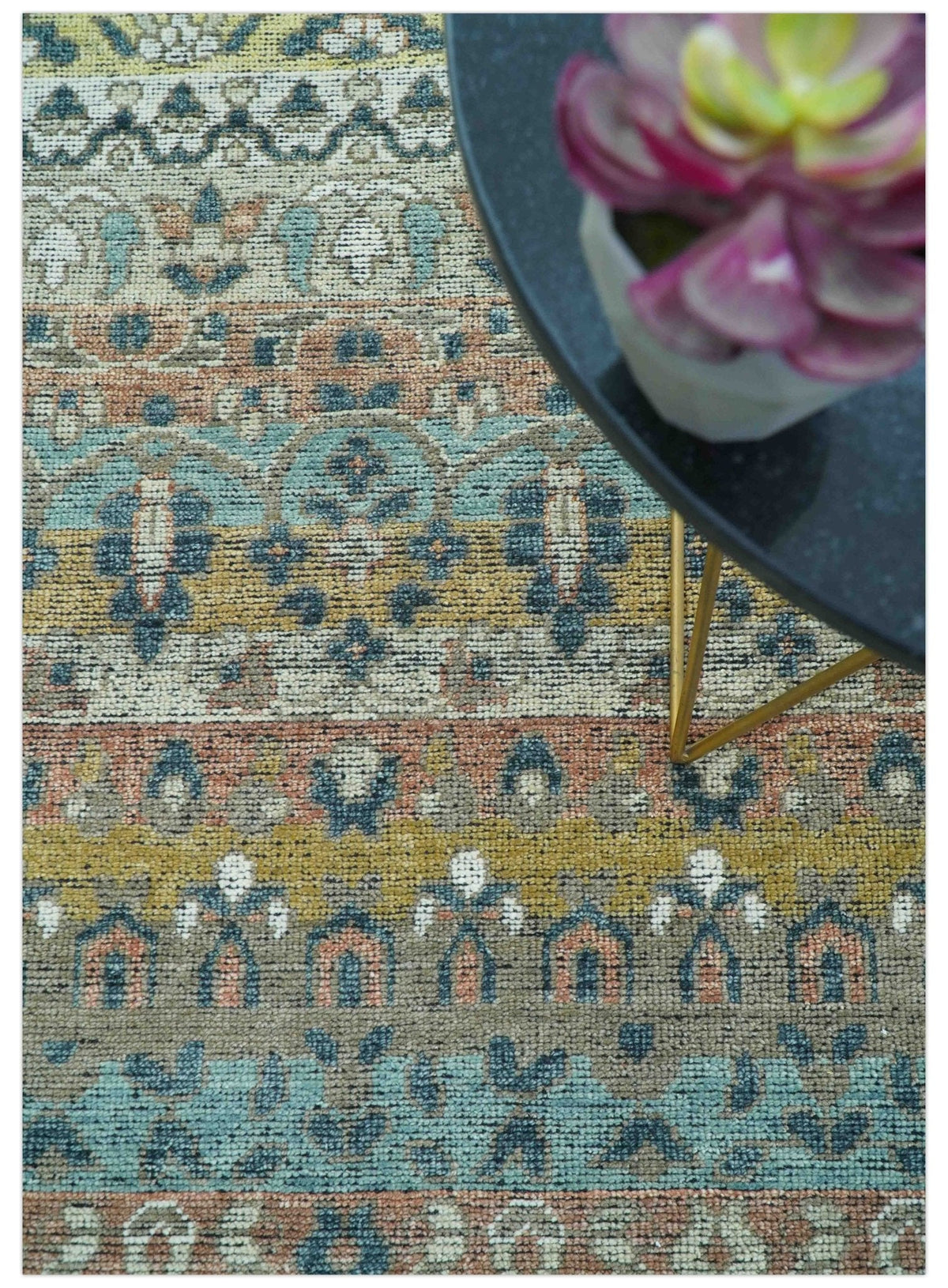 Custom Made Turkish Design Multi color Hand Knotted Wool Rug.