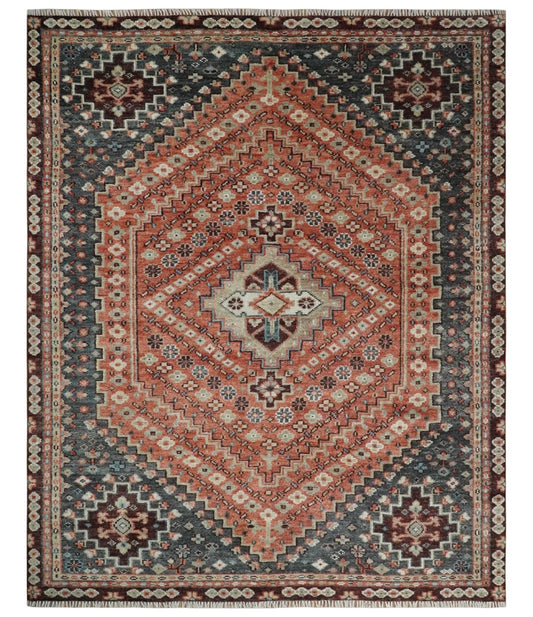 Custom Made Turkish Style Rust and Charcoal Traditional Medallion Hand knotted wool Area Rug.