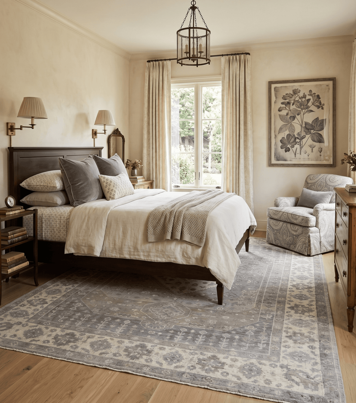 Custom Made Vintage Distressed Hand Knotted Serapi Gray and Beige Wool Area Rug.