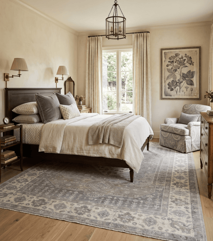 Custom Made Vintage Distressed Hand Knotted Serapi Gray and Beige Wool Area Rug.