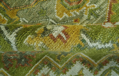 Custom Made Vintage Style Green, Silver and Gold Hand Knotted Traditional Heriz wool area rug.