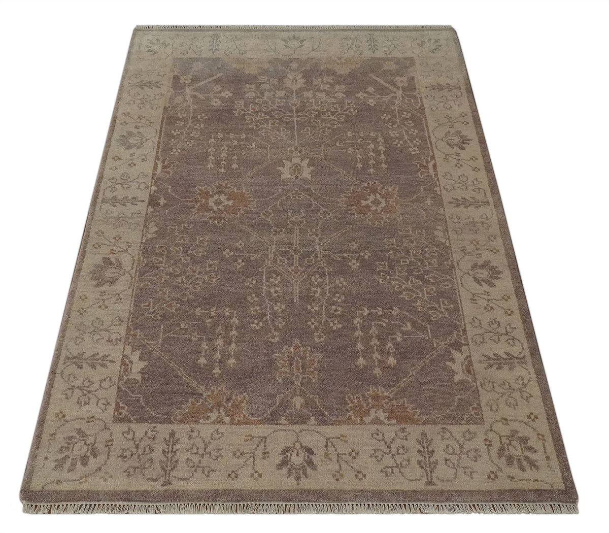 Custom Made Vintage Style Tree of life Brown And Beige Hand Knotted Wool Rug.