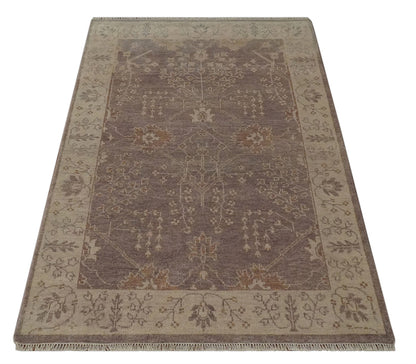 Custom Made Vintage Style Tree of life Brown And Beige Hand Knotted Wool Rug.