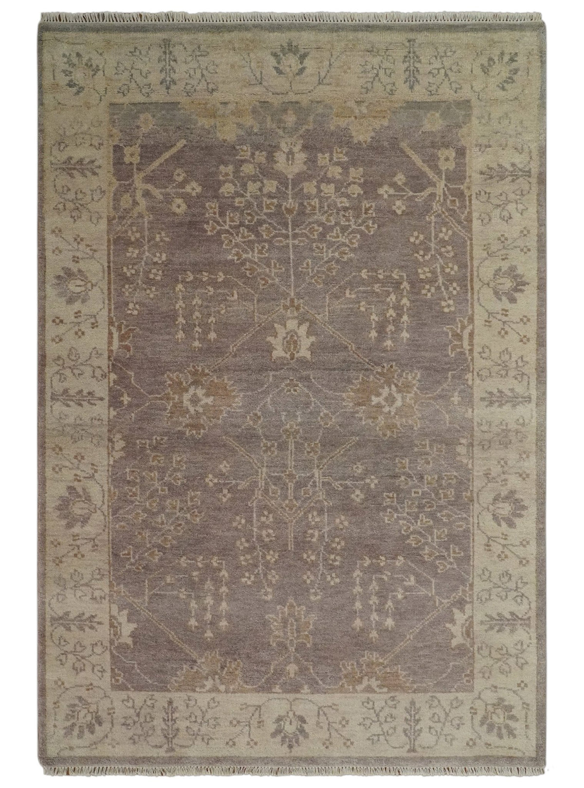 Custom Made Vintage Style Tree of life Brown And Beige Hand Knotted Wool Rug.