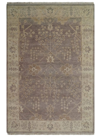 Custom Made Vintage Style Tree of life Brown And Beige Hand Knotted Wool Rug.