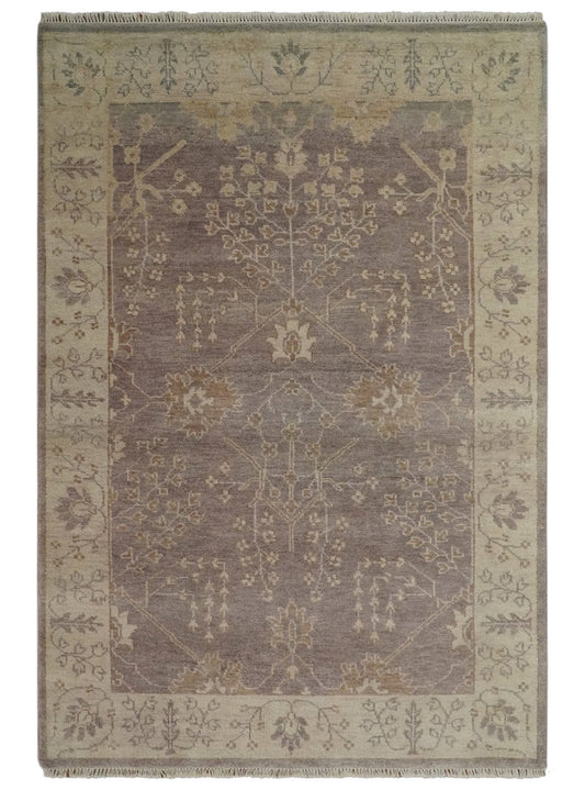 Custom Made Vintage Style Tree of life Brown And Beige Hand Knotted Wool Rug.