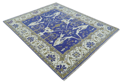 Custom Made Violet, Ivory and Olive Traditional Hand knotted Oriental Oushak wool Area Rug.