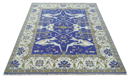 Custom Made Violet, Ivory and Olive Traditional Hand knotted Oriental Oushak wool Area Rug.