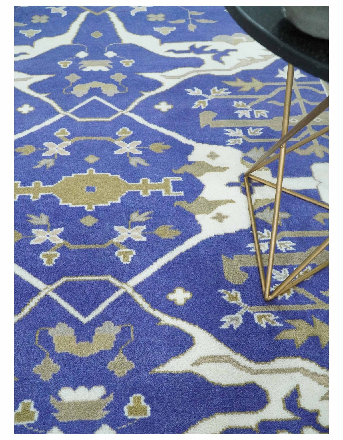 Custom Made Violet, Ivory and Olive Traditional Hand knotted Oriental Oushak wool Area Rug.