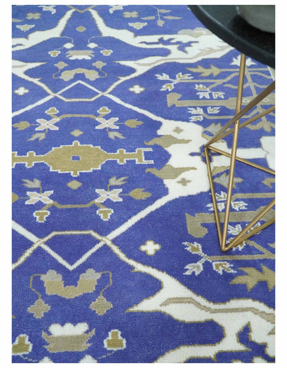 Custom Made Violet, Ivory and Olive Traditional Hand knotted Oriental Oushak wool Area Rug.
