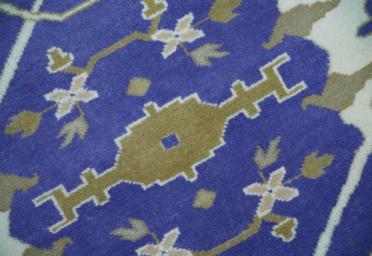 Custom Made Violet, Ivory and Olive Traditional Hand knotted Oriental Oushak wool Area Rug.