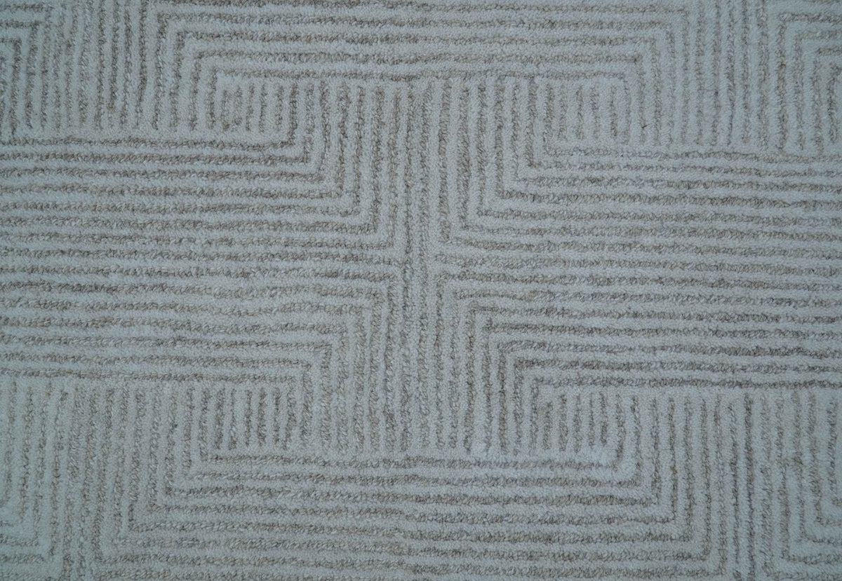 Custom Made White Beige Modern Style Hand Tufted Wool Area Rug.