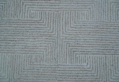 Custom Made White Beige Modern Style Hand Tufted Wool Area Rug.