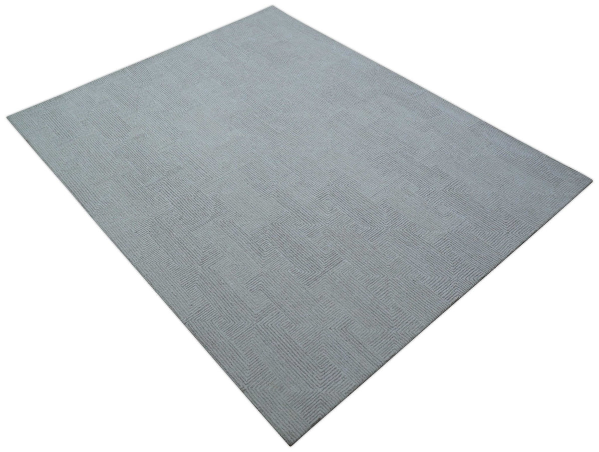 Custom Made White Beige Modern Style Hand Tufted Wool Area Rug.