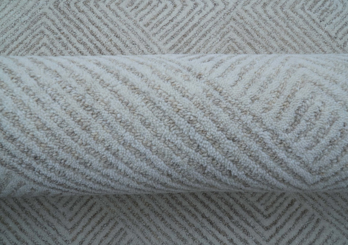 Custom Made White Beige Modern Style Hand Tufted Wool Area Rug.