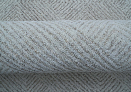 Custom Made White Beige Modern Style Hand Tufted Wool Area Rug.