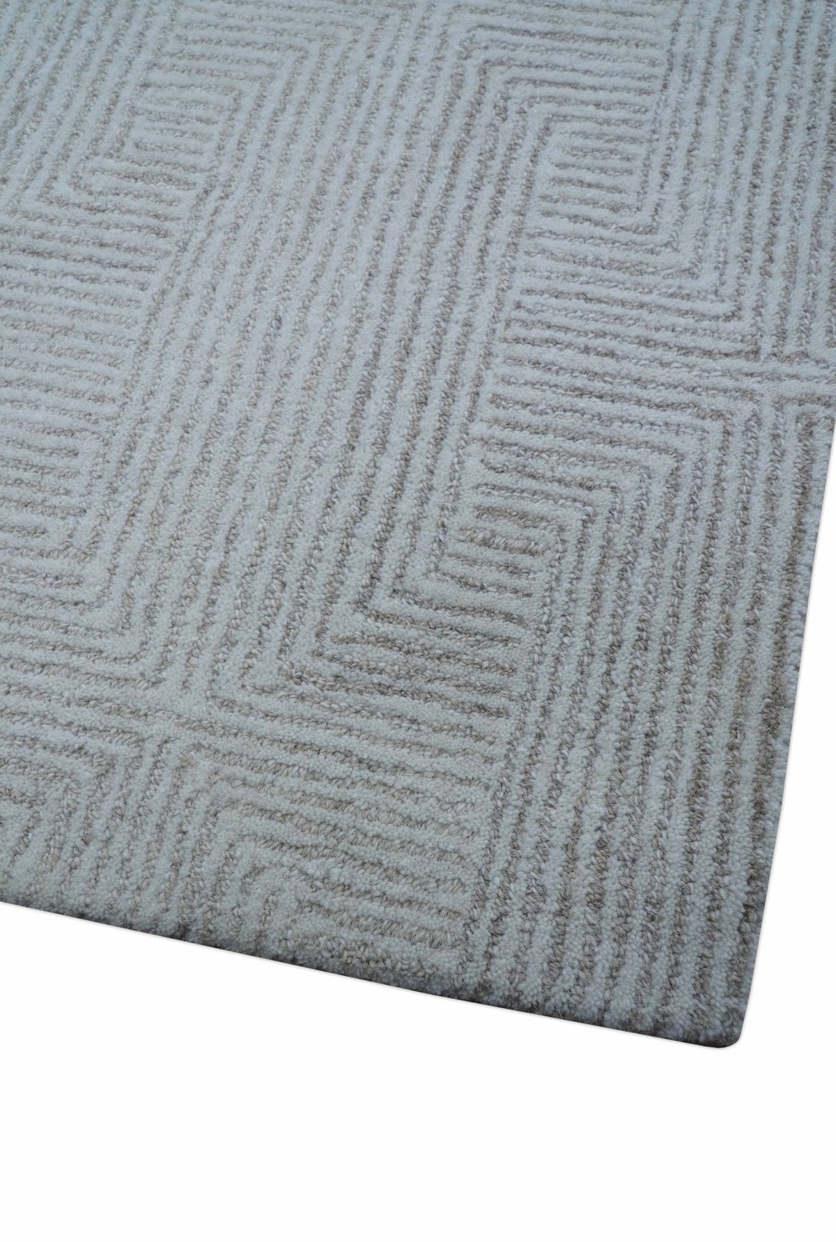 Custom Made White Beige Modern Style Hand Tufted Wool Area Rug.