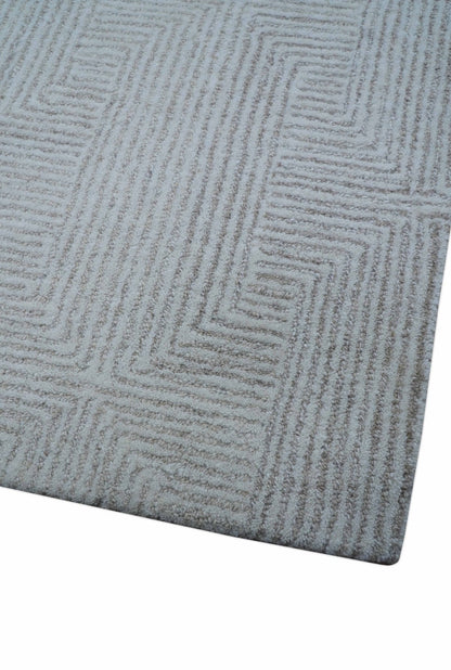 Custom Made White Beige Modern Style Hand Tufted Wool Area Rug.