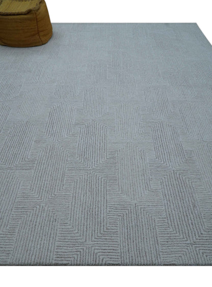 Custom Made White Beige Modern Style Hand Tufted Wool Area Rug.