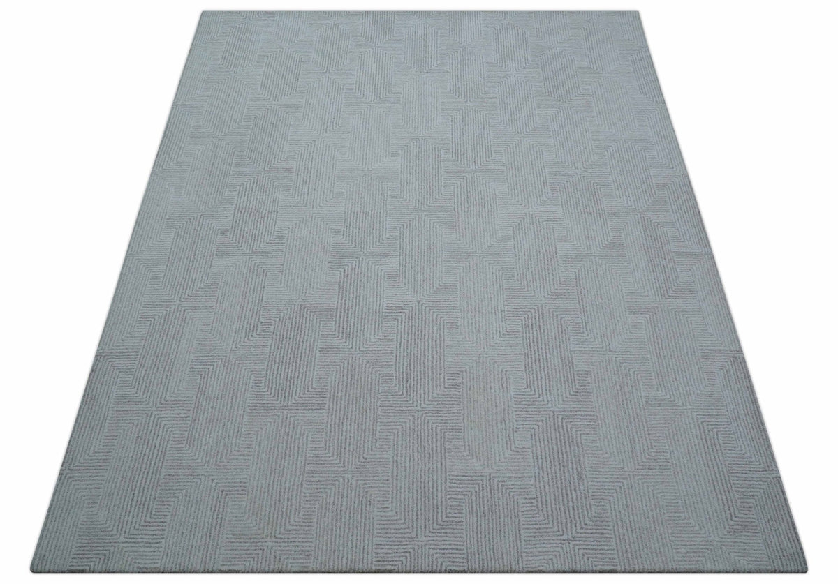 Custom Made White Beige Modern Style Hand Tufted Wool Area Rug.