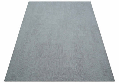 Custom Made White Beige Modern Style Hand Tufted Wool Area Rug.