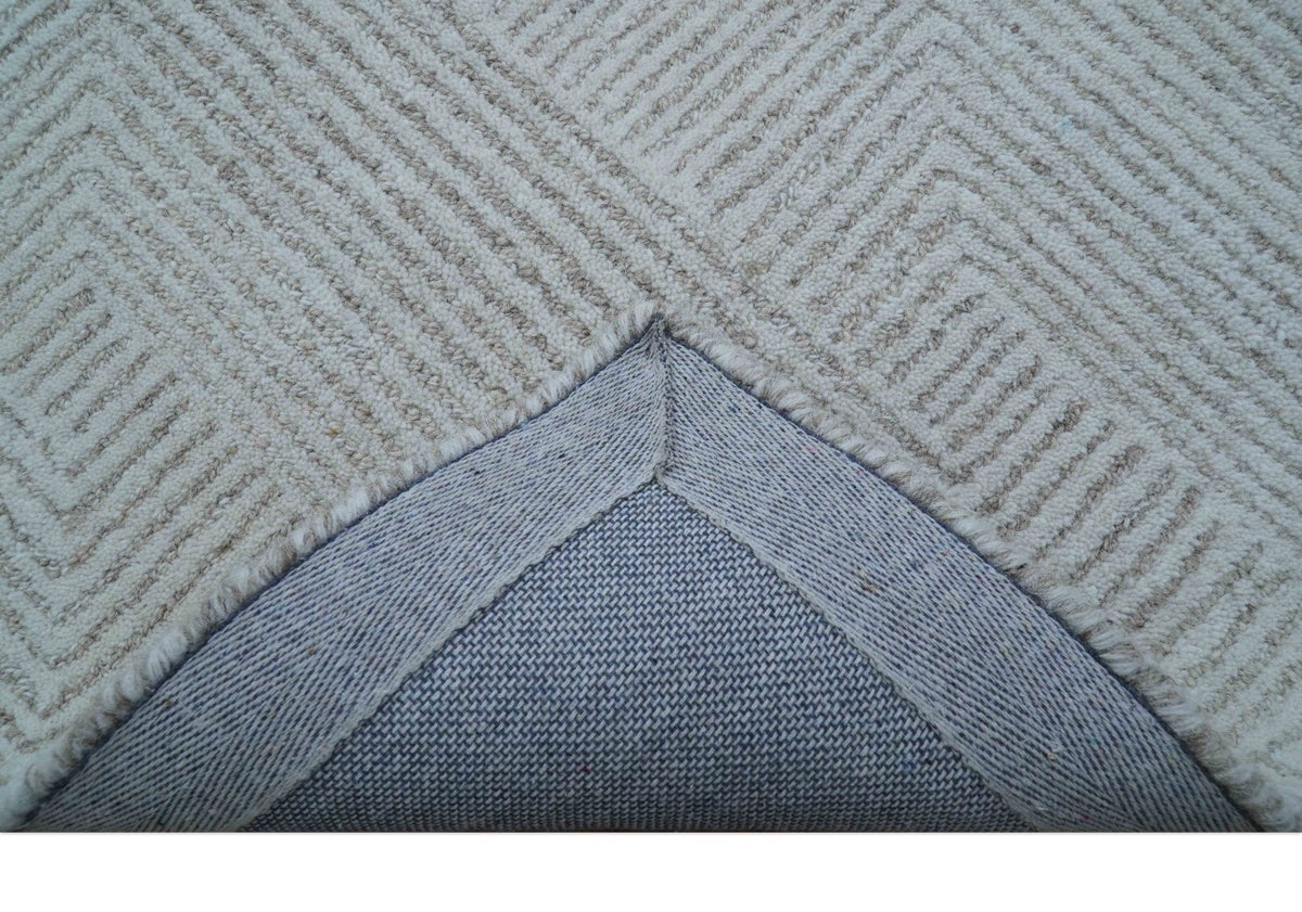 Custom Made White Beige Modern Style Hand Tufted Wool Area Rug.