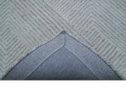 Custom Made White Beige Modern Style Hand Tufted Wool Area Rug.