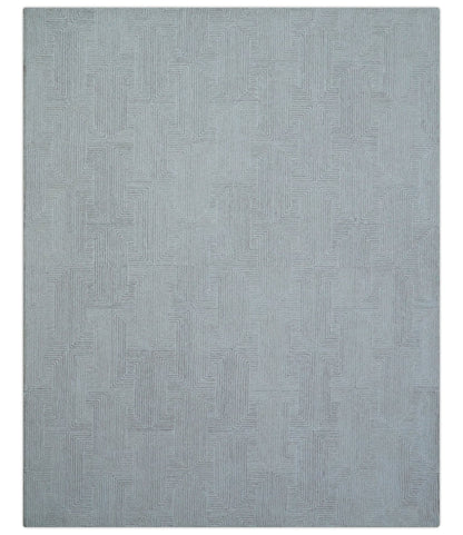 Custom Made White Beige Modern Style Hand Tufted Wool Area Rug.