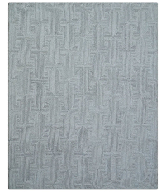Custom Made White Beige Modern Style Hand Tufted Wool Area Rug.