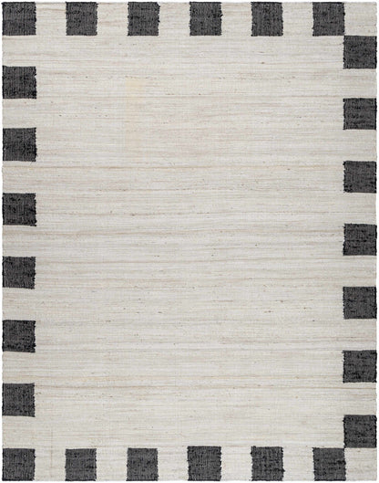 Rocio Dotted Bordered White Jute Carpet.