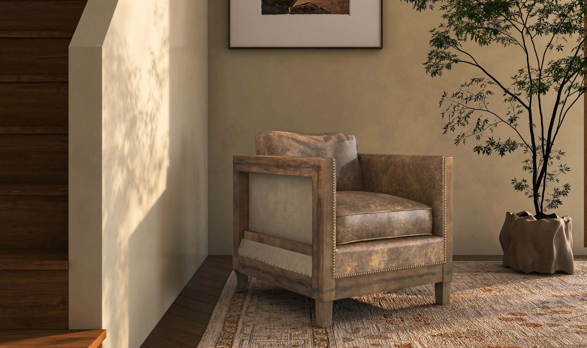 Moe's Home Collection DARLINGTON CLUB CHAIR GRAZED BROWN LEATHER DARLINGTON CLUB CHAIR GRAZED BROWN LEATHER