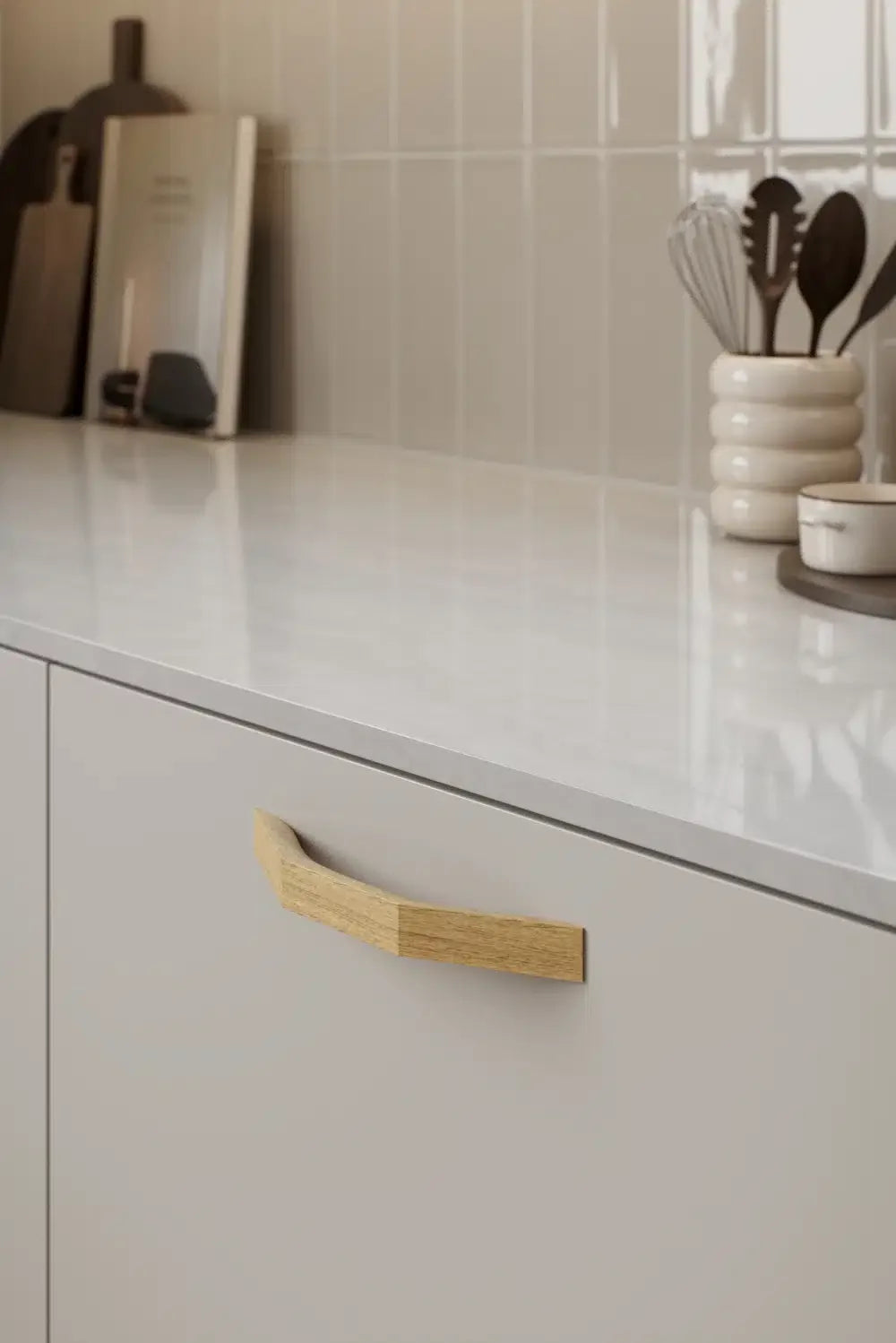 Lacquered Oak Wood "Rialto" Drawer Pulls.