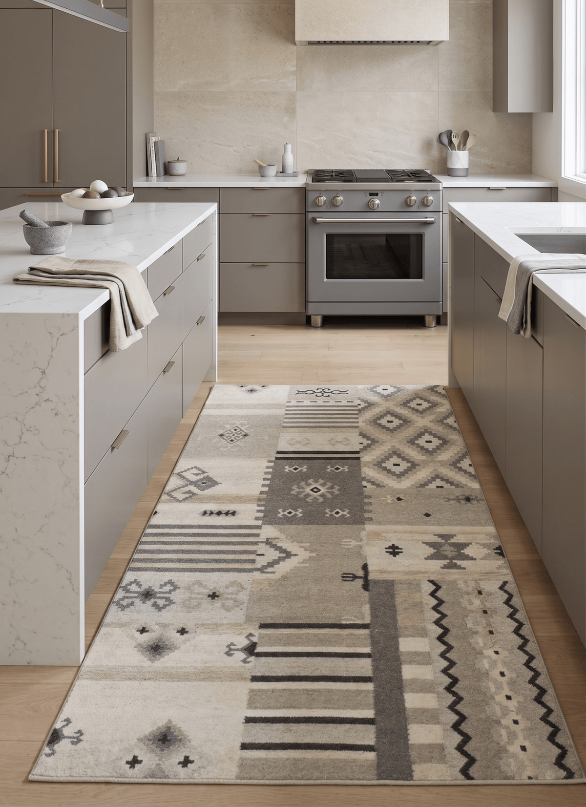 Dhurrie Beige Modern Tribal Pattern Wool Area Rug.