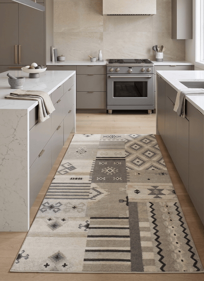 Dhurrie Beige Modern Tribal Pattern Wool Area Rug.