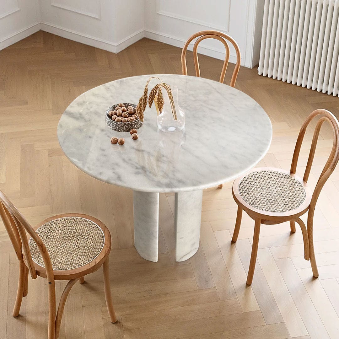 TCSC Carrara White Marble Round Dining Table with Round Marble