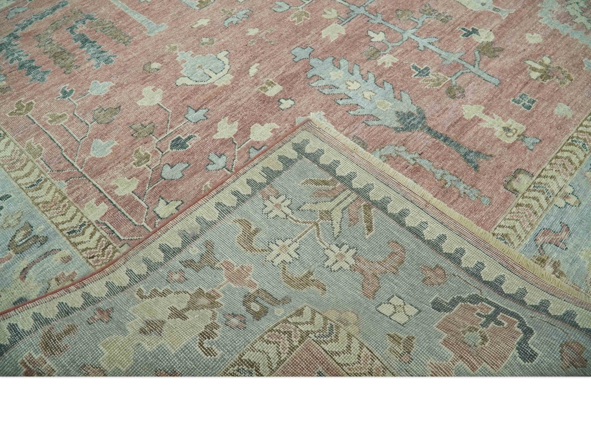 Distress Finished Tree of Life Hand Knotted Rust and Blue Custom Made Wool Rug.
