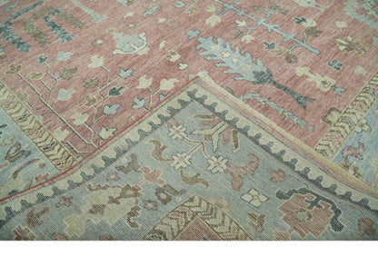 Distress Finished Tree of Life Hand Knotted Rust and Blue Custom Made Wool Rug.