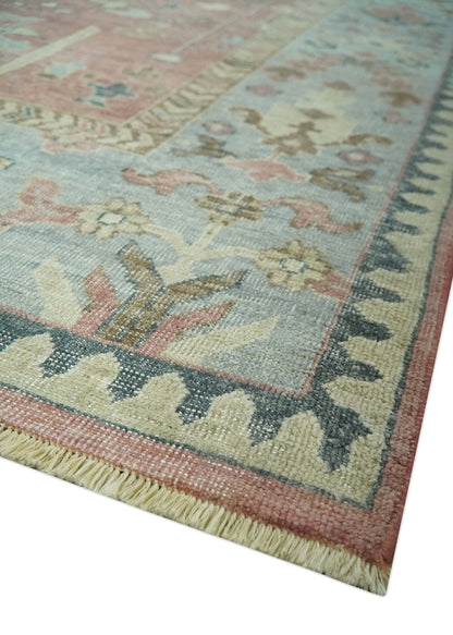 Distress Finished Tree of Life Hand Knotted Rust and Blue Custom Made Wool Rug.