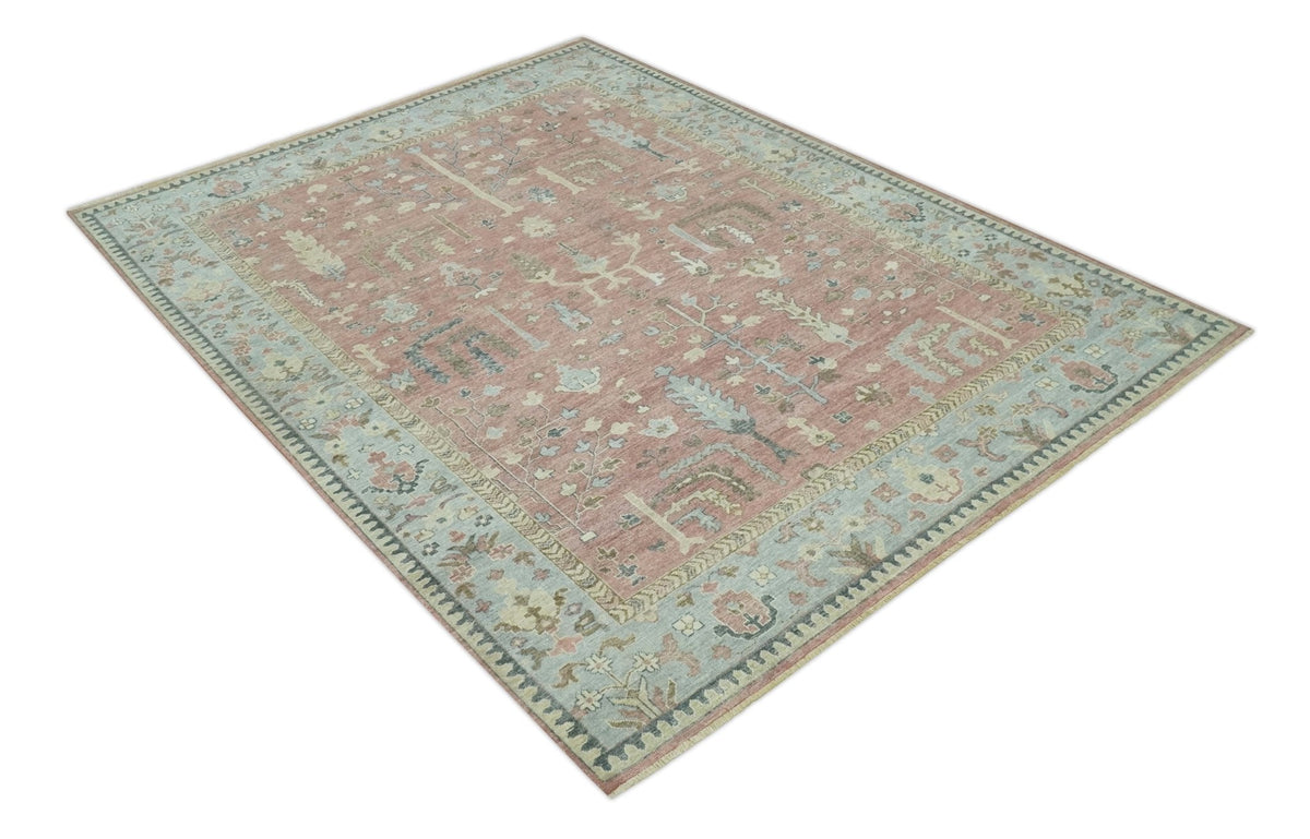 Distress Finished Tree of Life Hand Knotted Rust and Blue Custom Made Wool Rug.